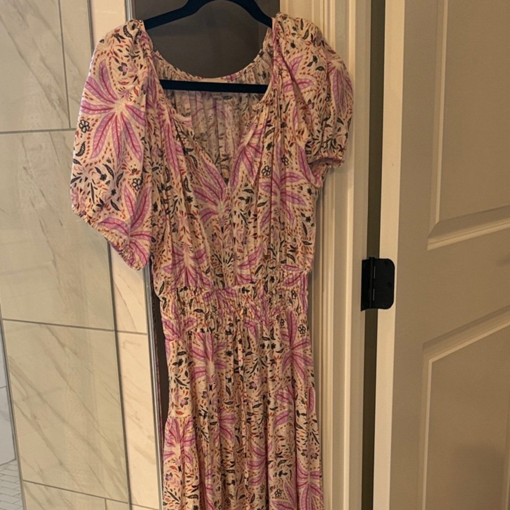 LOFT Pink and Cream Floral Maxi Dress
